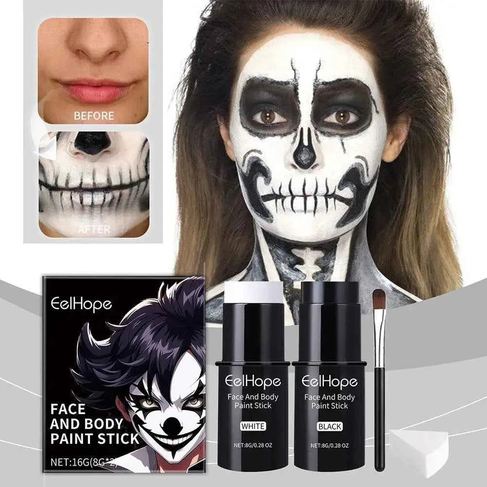 Black White Face Body Paint Kit Cover Foundation Clown Colorful Long Lasting Waterproof Halloween Festive Makeup Accessories Set