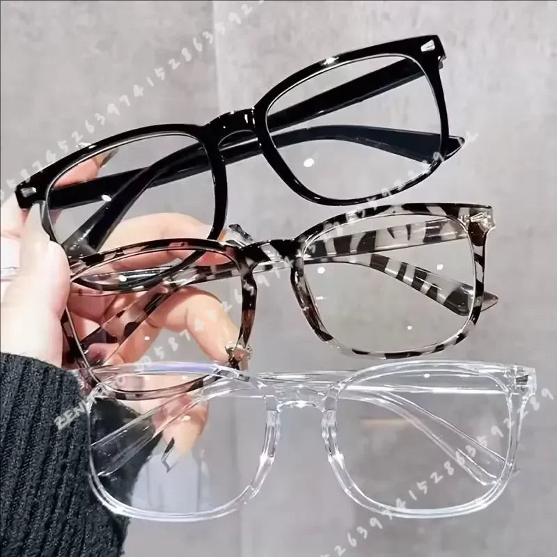1 3 Pcs Minimalist Square Transparent Lens Glasses Blue Light Blocking Suitable For Daily And Casual Wear - Curl and Collar