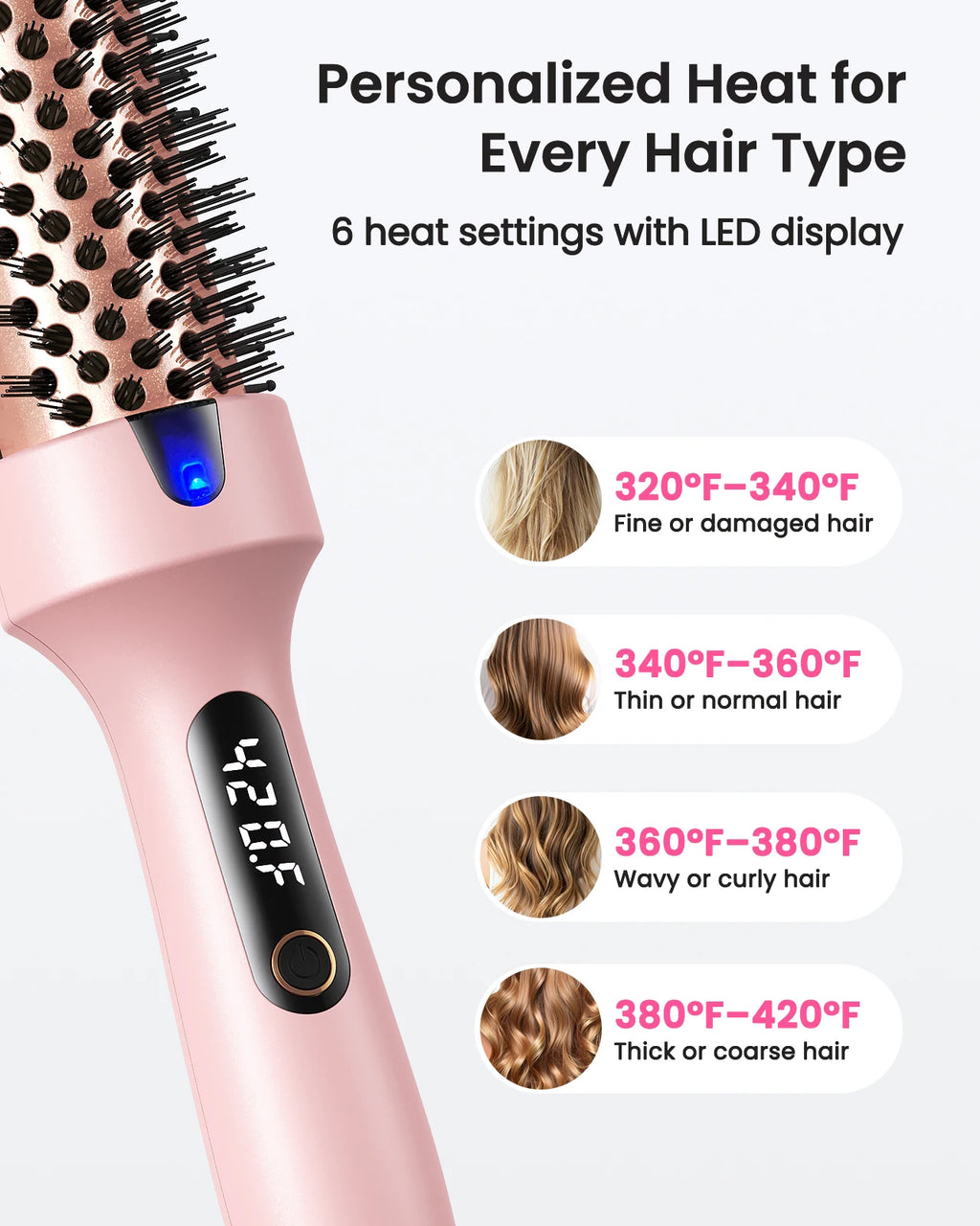 PTC Heated Curling Iron Brush 38mm Thermal Round Brush Anti Scald Hair Styler Volumizing Curler for Home Salon Use,110-240V - Curl and Collar