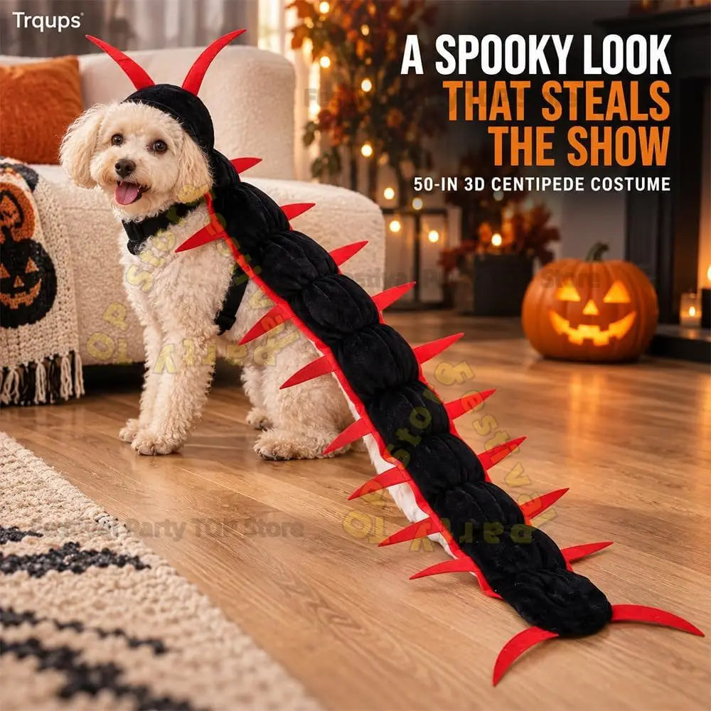 Halloween Centipede Pet Costumes for Cat & Dog 50'' 3D Cosplay Clothes,Halloween Themed Pet Wear Photo Prop for Outdoor - Curl and Collar