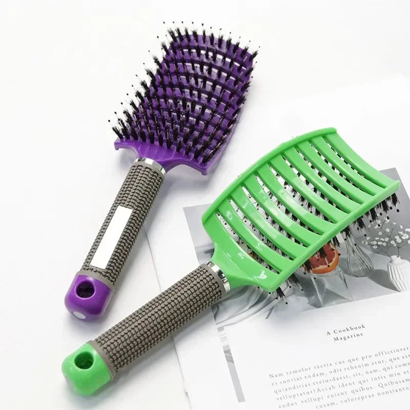 Hair Brush Exfoliating Hair Brush Bristle Women's Wet Curly Hair Comb Salon Hair Styling Tool，Special for Real Hair Wigs - Curl and Collar