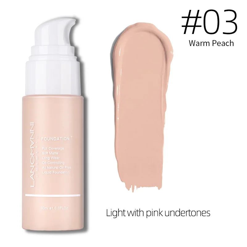 Langmanni 30ml Matte Face Foundation Cream Waterproof Liquid Foundation Oil Control Cover Base Concealer Makeup Cosmetics - Curl and Collar