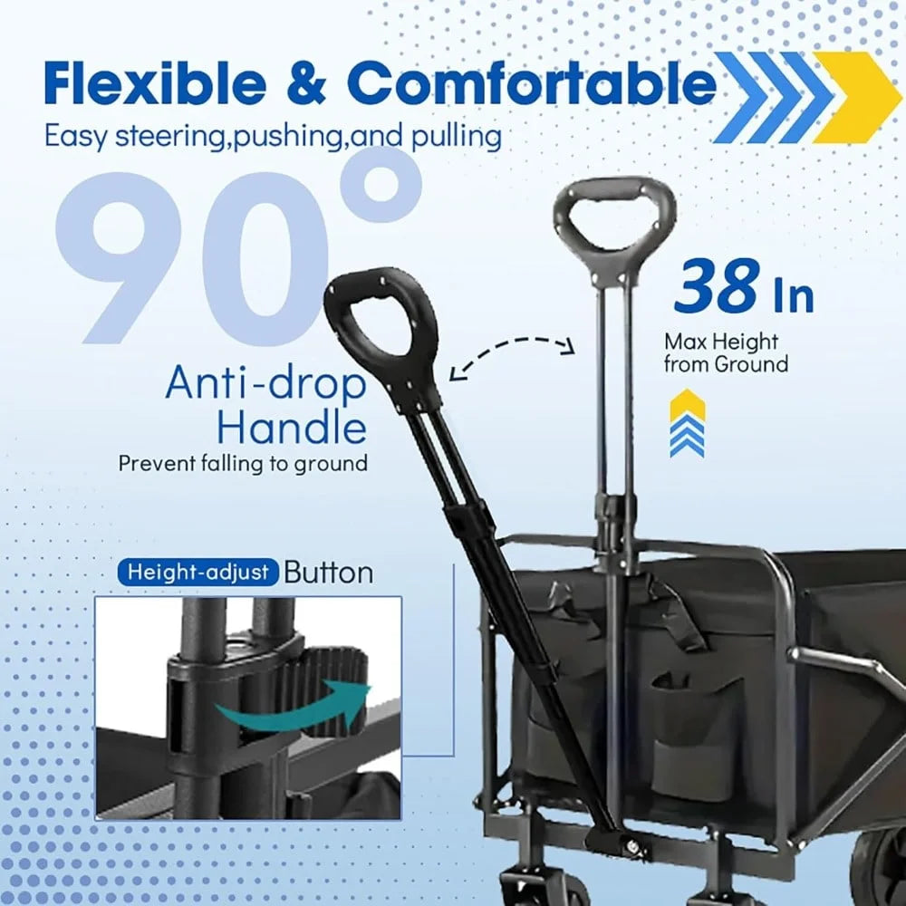 Multi‑functional Practical Wagon Cart Heavy Duty Metal Frame Foldable Rolling Hand Trolley Large Load Bearing Multi‑scene Utility Hand Cart For Golf Course Club Sports Training Outdoor Golfing Equipment Transport - Curl and Collar