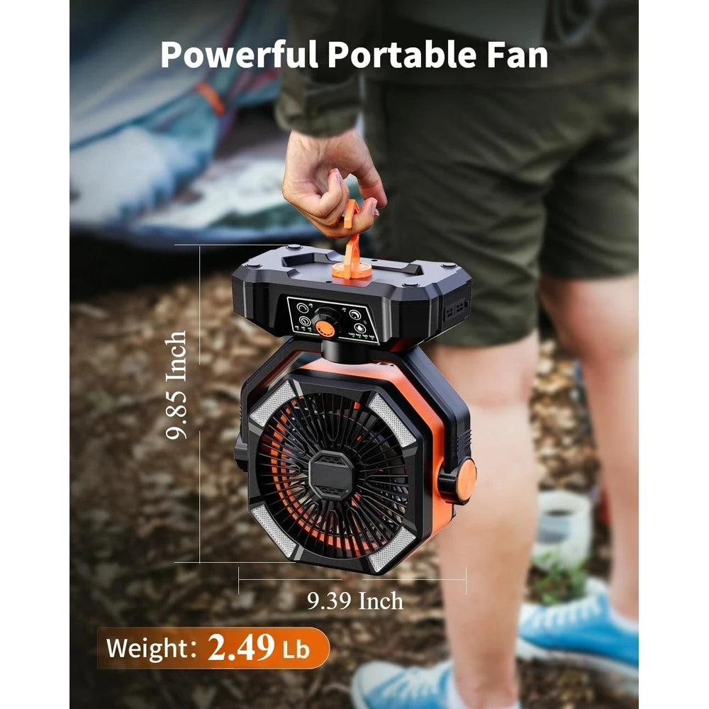 20000mAh Battery Camping Fan with 4 LED Lantern 8 Speeds Desk Fan Portable Outdoor Fan for Outdoor Camping Tent and Fishing - Curl and Collar