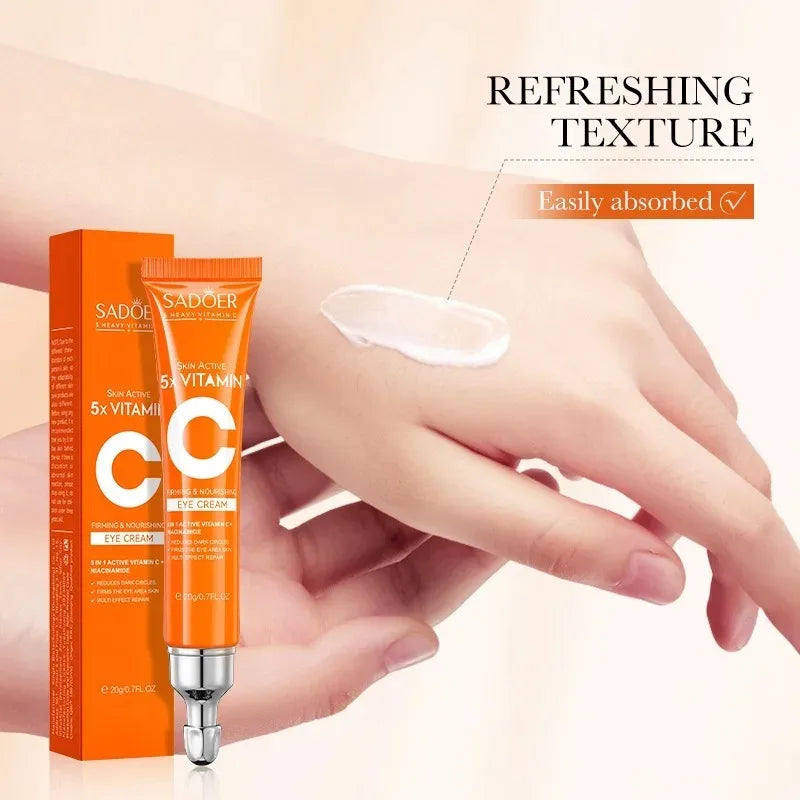 SADOER Vitamin C Eye Cream Anti Dark Circles Eyes Bags Remover Moisturizing Brightening Firming Skin Care Products for Eyes - Curl and Collar