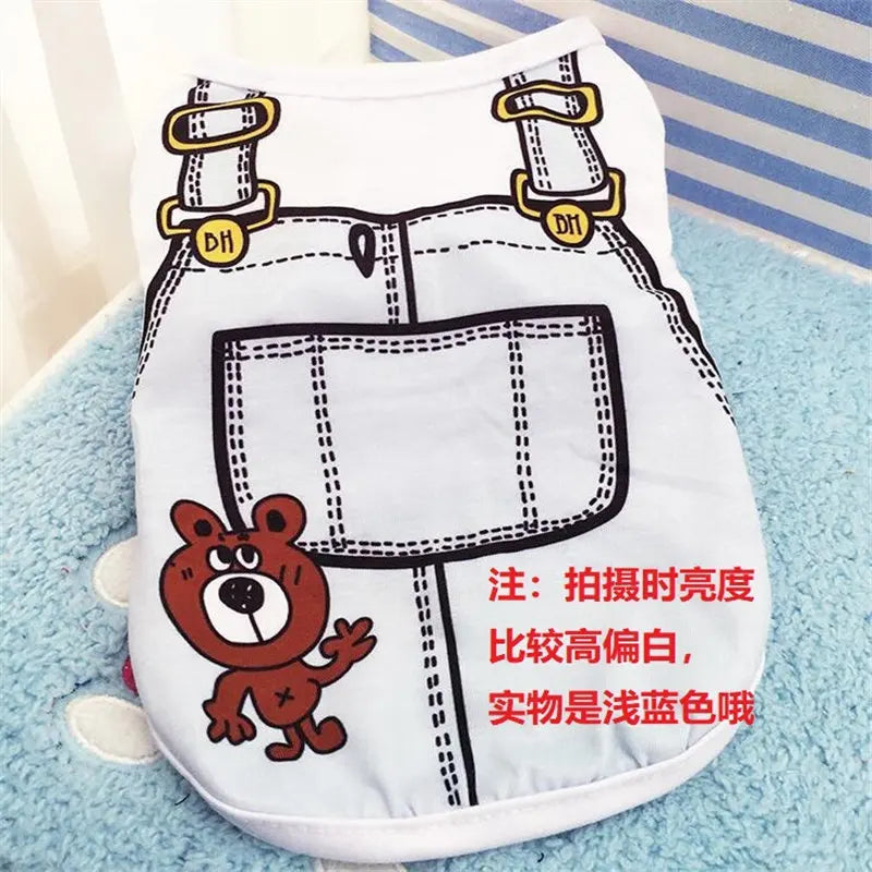 Pet Dog Clothes Cartoon Clothing Puppy Dogs Soft Vests Summer Shirt Casual T-Shirt for Small Pet Supplies - Curl and Collar