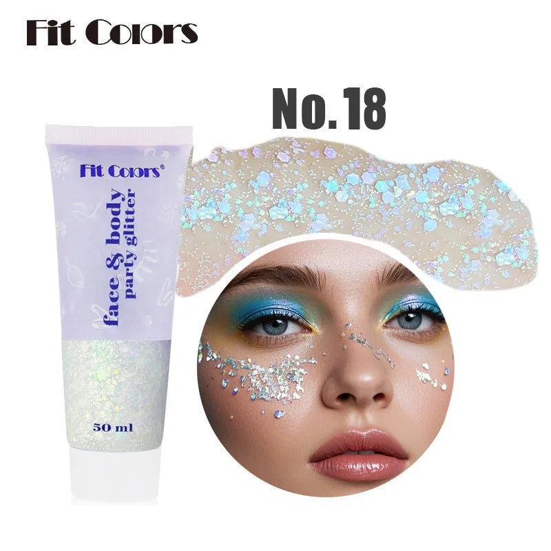 20 Colors Body Glitter Gel Mermaid's Scale Chunky Glitter Sequins Gel for Face Body Hair Nail Christmas and Party - Curl and Collar