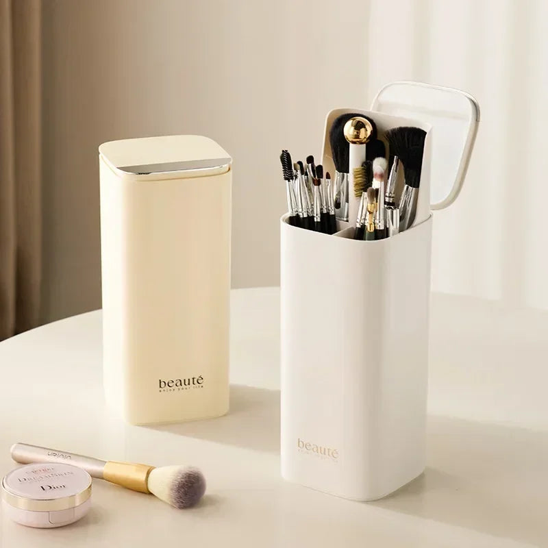 Automatic Dustproof Lifting Makeup Brushes Holder Makeup Brush Holder Desktop Makeup Tools Lipstick Eyebrow Pen Holder Container - Curl and Collar