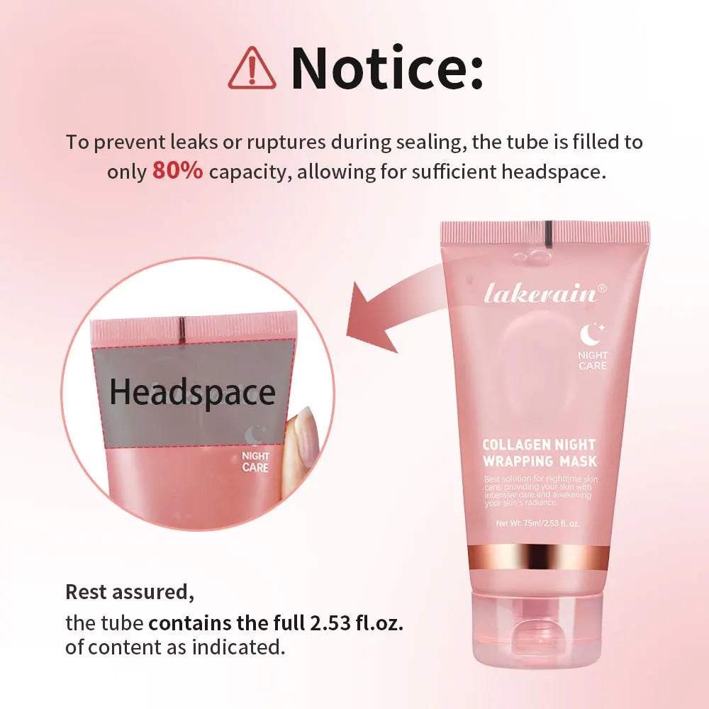 Lakerain Collagen Night Wrapping Mask Elasticity Hydration Care Reduces Sagging & Dullness Hydrolyzed Collagen For Glowing Skin - Curl and Collar