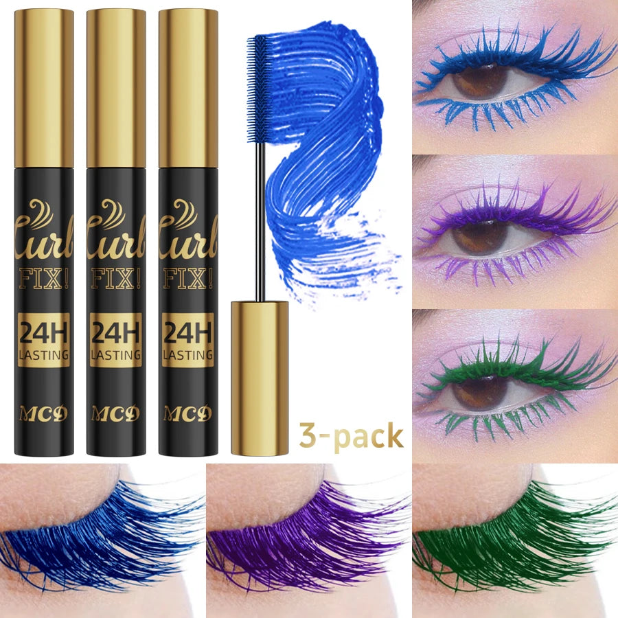 3pcs Colorful 3D Eye Blue Green Purple Mascara Waterproof Lengthens Eyelashes Extension Silk Fiber Mascare Eye Makeup for Women Cosmetic Korean Makeup Gifts Eye Beauty - Curl and Collar