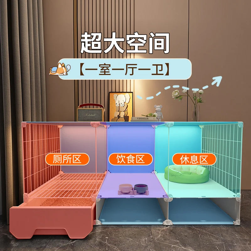 Breathable dog cage Small dog with toilet Separation One room One living room One bathroom Indoor household Teddy pet dog villa - Curl and Collar