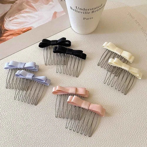 2pcs Korean Inserted Comb Bow Hair Comb Adornment Hair Clip Versatile Simple Anti-skid Curl Bangs Side Top Clip HairAccessoires