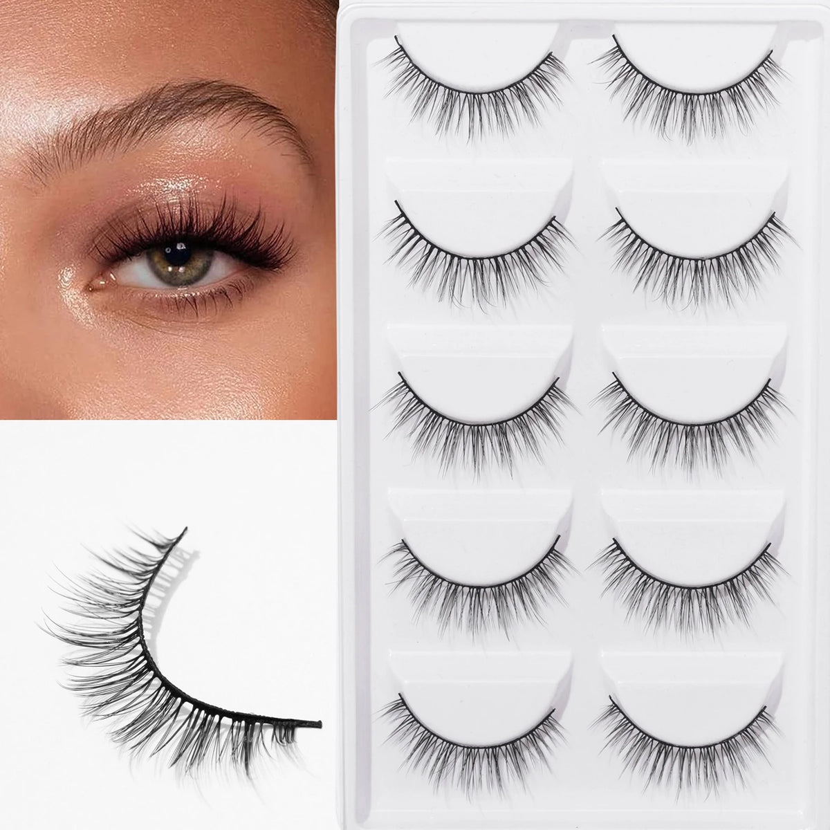 5 pair natural slender cross black terrier false eyelashes suitable for daily work date - Curl and Collar