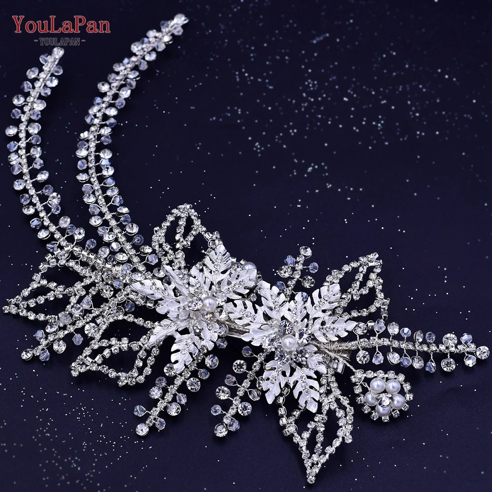 YouLaPan Rhinestone Tiara Bridal Headdress Wedding Hair Accessories Pageant Crown Woman Hair Clip Bridal Hairpin for Party HP254