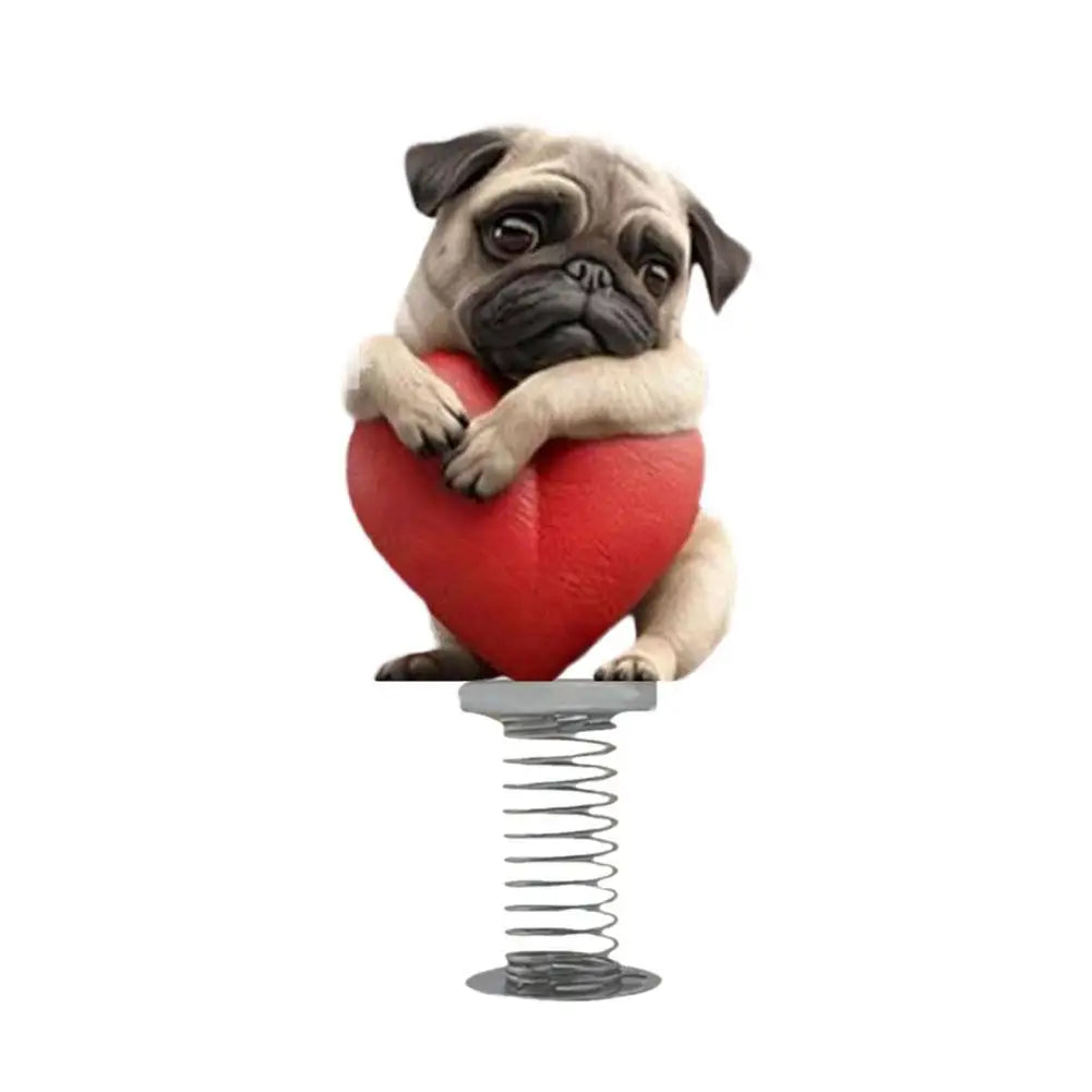 1Pcs Cute 2D Pug Car Ornaments Kawaii Reading Dog Car Panel Dashboard Spring Toys Decor Creative Accessories Gift - Curl and Collar