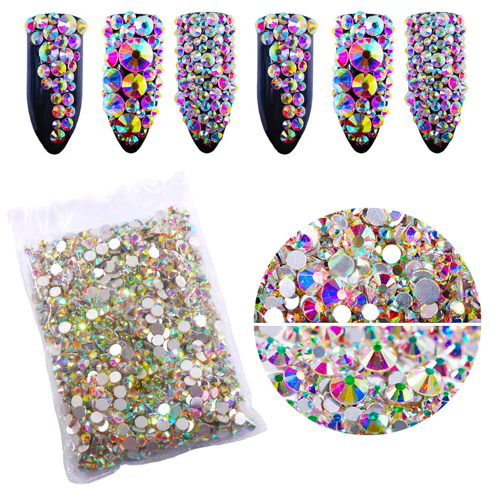 SS3-40 Clear White AB Crysta FlatBack Glass Rhinestones Non-HotFix for Nail Art Decorations Flat Back Crystal - Curl and Collar