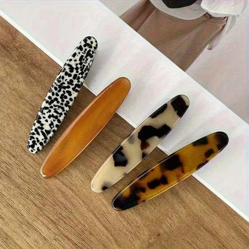 5-Piece Women's Fashionable Hairpin Set - Includes Tortoiseshell, Leopard Print, Marble Color and Metallic Hair Accessories