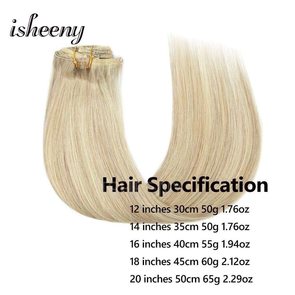 12"-20" Clip In Human Hair Extensions Blonde Natural Brazilian Remy Natural Clip Human Hair Extension Real Clip On 7pcs/set - Curl and Collar
