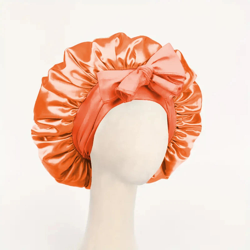 Satin Bonnet Silk Bonnet Adjustable Bonne For Sleeping Hair Bonnet With Tie Band Bonnets For Women Men - Curl and Collar