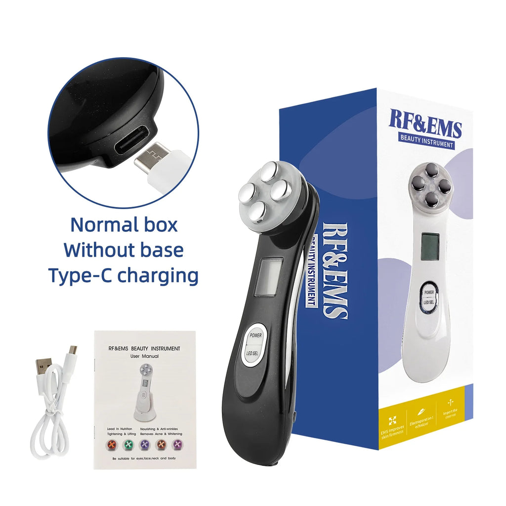 5 In 1 Home Facial Beauty Device Mesotherapy Electroporation RF Radio Frequency Facial LED Photon Skin Care Beauty Device Face Lifting Tighten - Curl and Collar