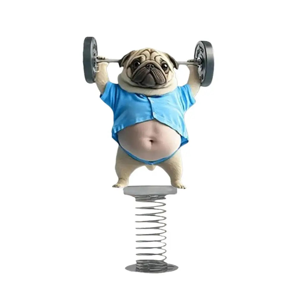 1Pcs Cute 2D Pug Car Ornaments Kawaii Reading Dog Car Panel Dashboard Spring Toys Decor Creative Accessories Gift - Curl and Collar