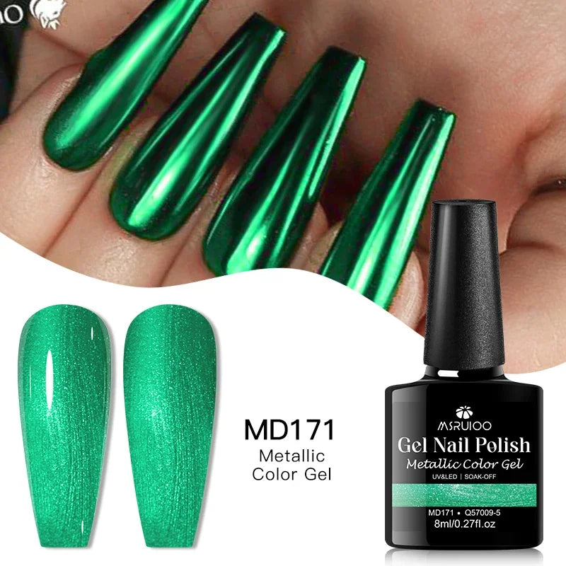 8ml Mirror Metallic Gel Nail Polish Red Gold Silver Mirror Chrome Effect Soak Off UV/LED Gel Varnish Nail Supplies Manicure DIY - Curl and Collar