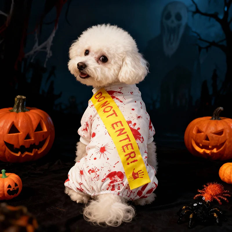 Halloween Pet Four Leg Dress Scary Blood Seal Pattern Dog Costume Holiday Party Cosplay Outfit - Curl and Collar
