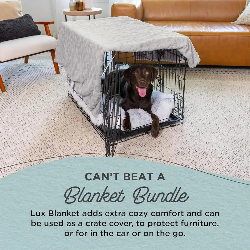 Luxury Calming Donut Cuddler Pet Bed with Throw Blanket, Gray, Large, 36x36 - Curl and Collar
