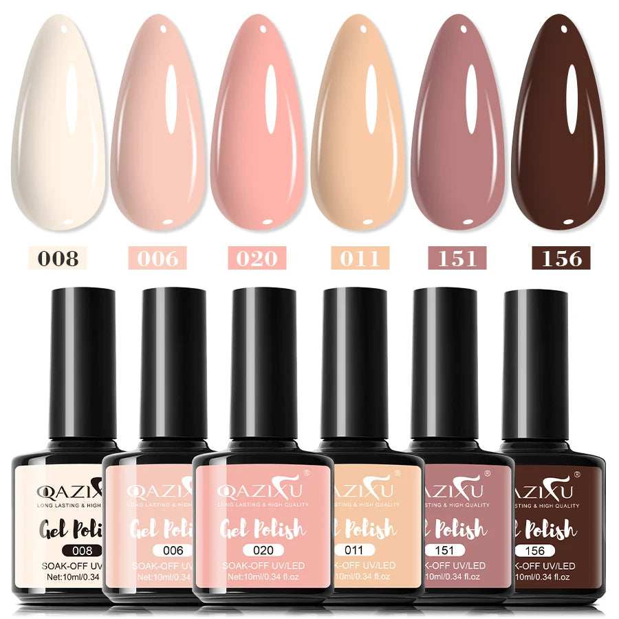 6Pcs Gel Nail Polish Set Milk Tea Popular Color UV LED Nail Gel for Nail Art Easy Apply & Soak Off DIY Home Manicure Salon Use - Curl and Collar
