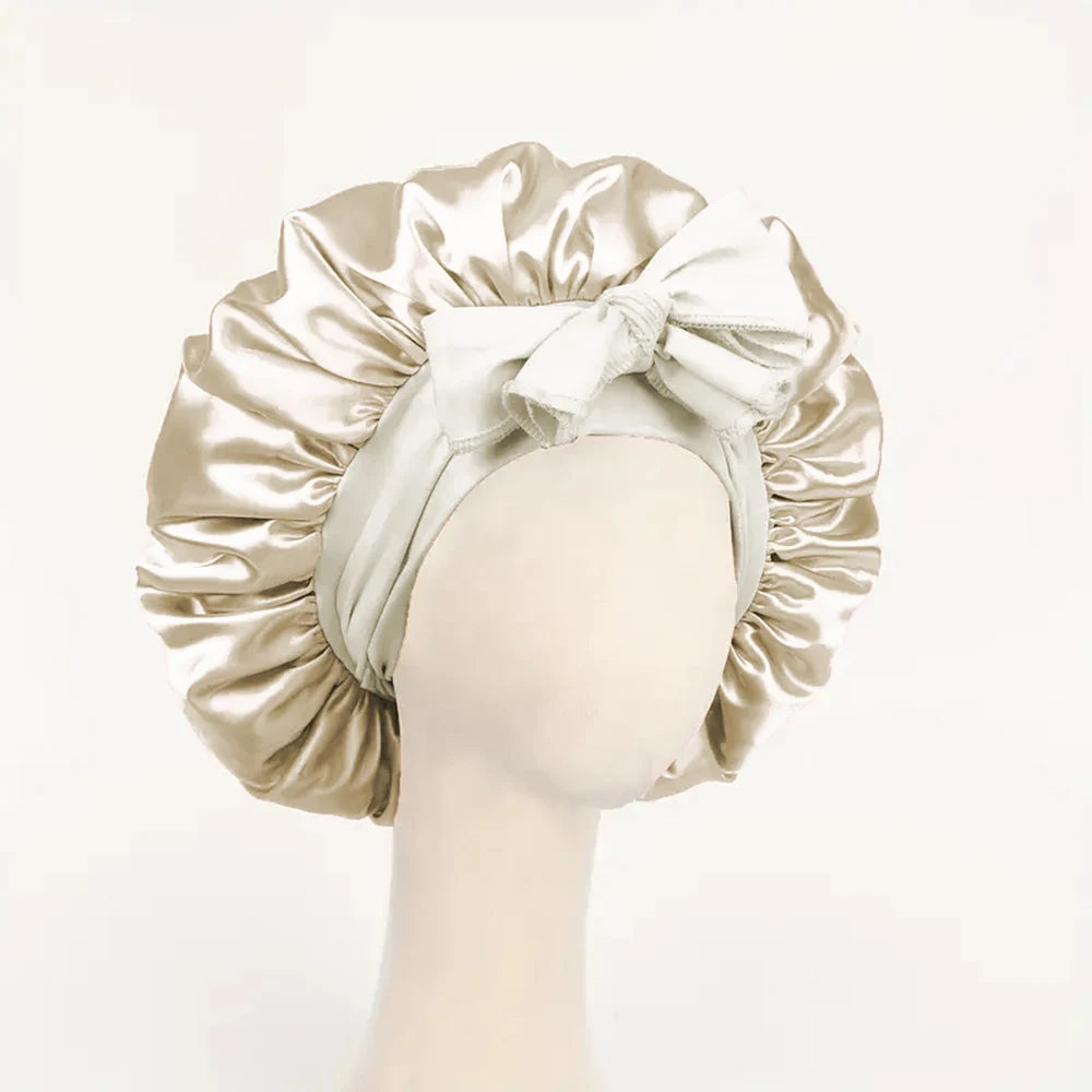 Satin Bonnet Silk Bonnet Adjustable Bonne For Sleeping Hair Bonnet With Tie Band Bonnets For Women Men - Curl and Collar