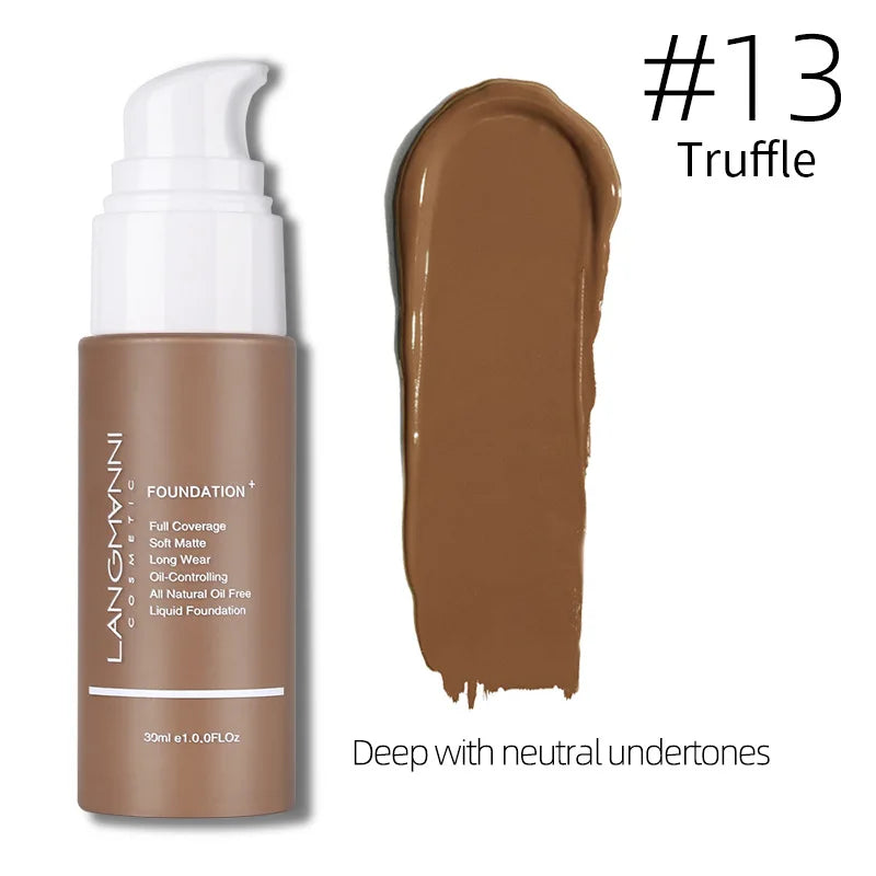 Langmanni 30ml Matte Face Foundation Cream Waterproof Liquid Foundation Oil Control Cover Base Concealer Makeup Cosmetics - Curl and Collar