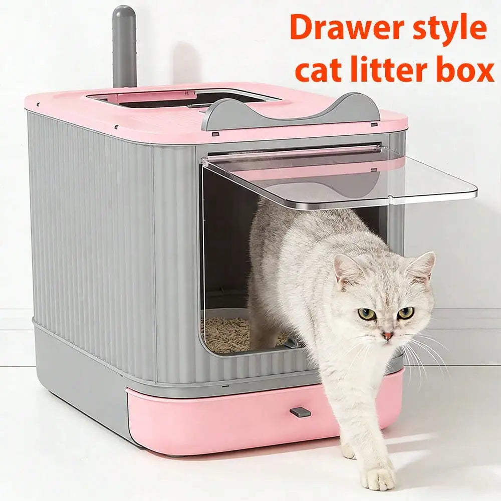 Extra Large Enclosed Cat Litter Box 4 In 1 Top Entry Front Pull Out Drawer Design Odor Control Activated Carbon Filter With Litter Scoop Splash Proof Spacious Kitty Toilet For Multiple Large Cats Up To 44 Lbs Easy Clean Moder - Curl and Collar