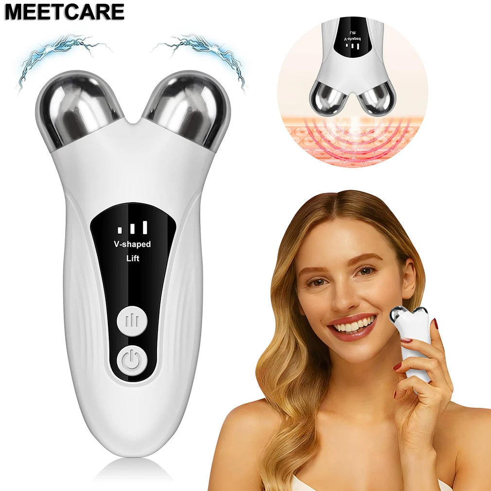 Electric V Face Lift Machine Beauty EMS LED Facial Roller Skin Rejuvenation Microcurrent V-Face Neck Massager Relaxing Removal Wrinkle Dainly Instrument - Curl and Collar