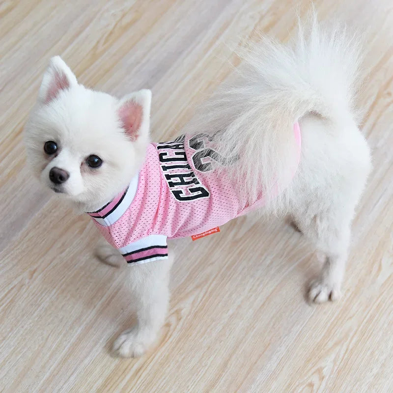 Summer Dog Clothes Mesh Breathable Sport Dog Jersey Basketball Clothes Puppy T-Shirt Summer Pet Cat Shirts For Small Large Dogs - Curl and Collar