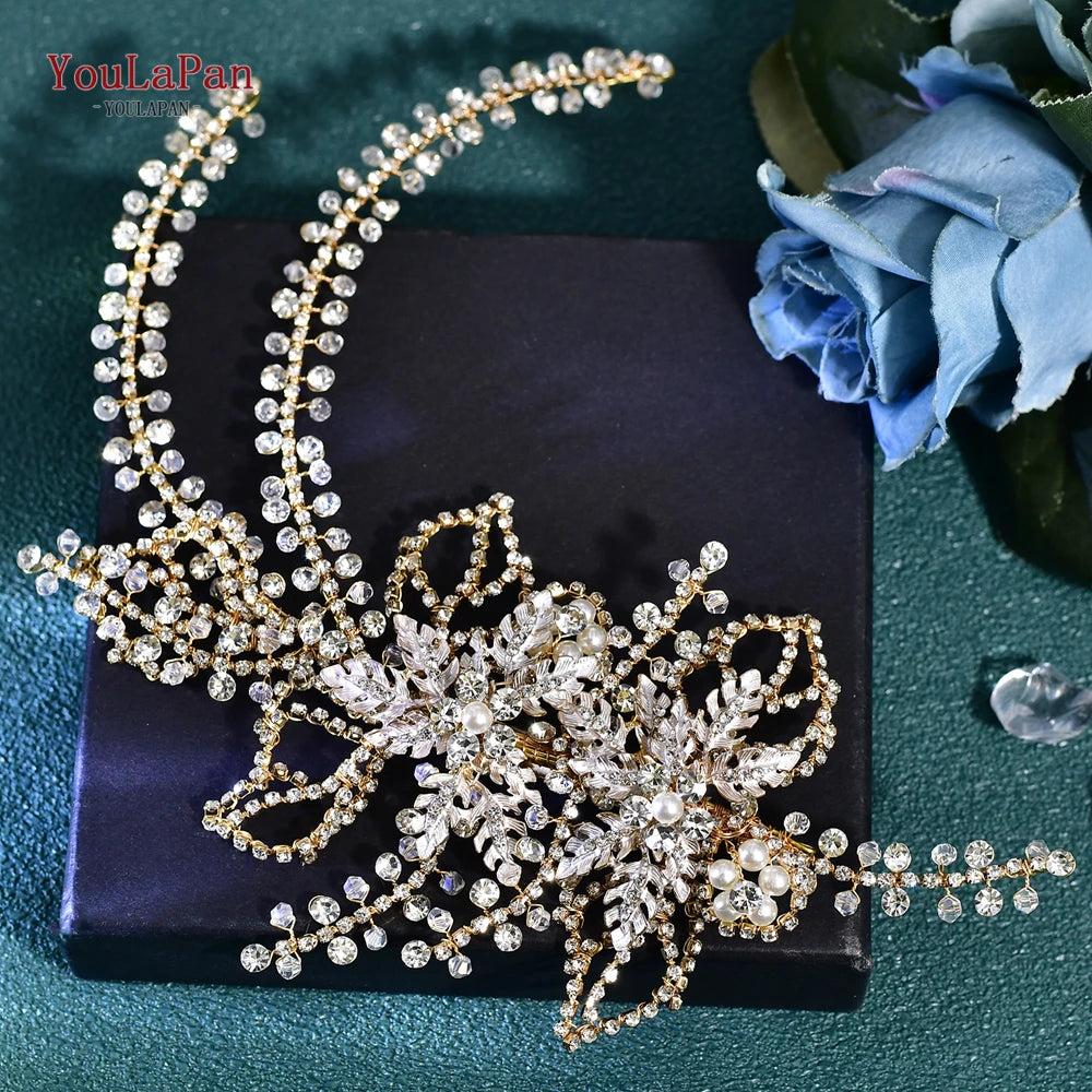 YouLaPan Rhinestone Tiara Bridal Headdress Wedding Hair Accessories Pageant Crown Woman Hair Clip Bridal Hairpin for Party HP254