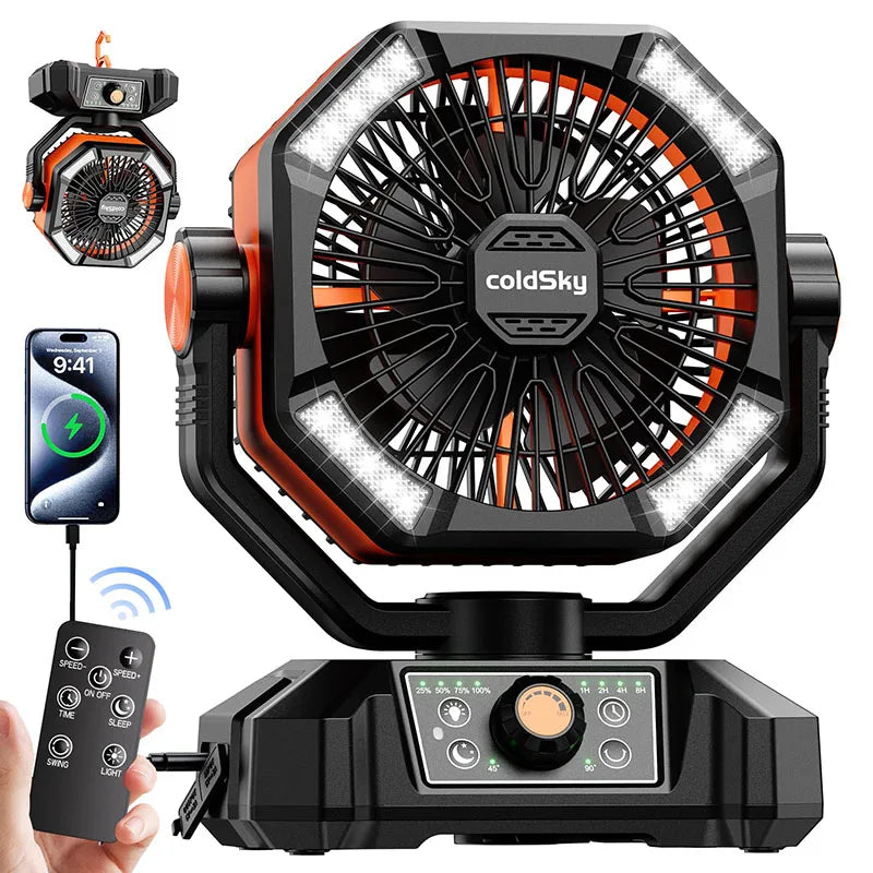20000mAh Battery Camping Fan with 4 LED Lantern 8 Speeds Desk Fan Portable Outdoor Fan for Outdoor Camping Tent and Fishing - Curl and Collar