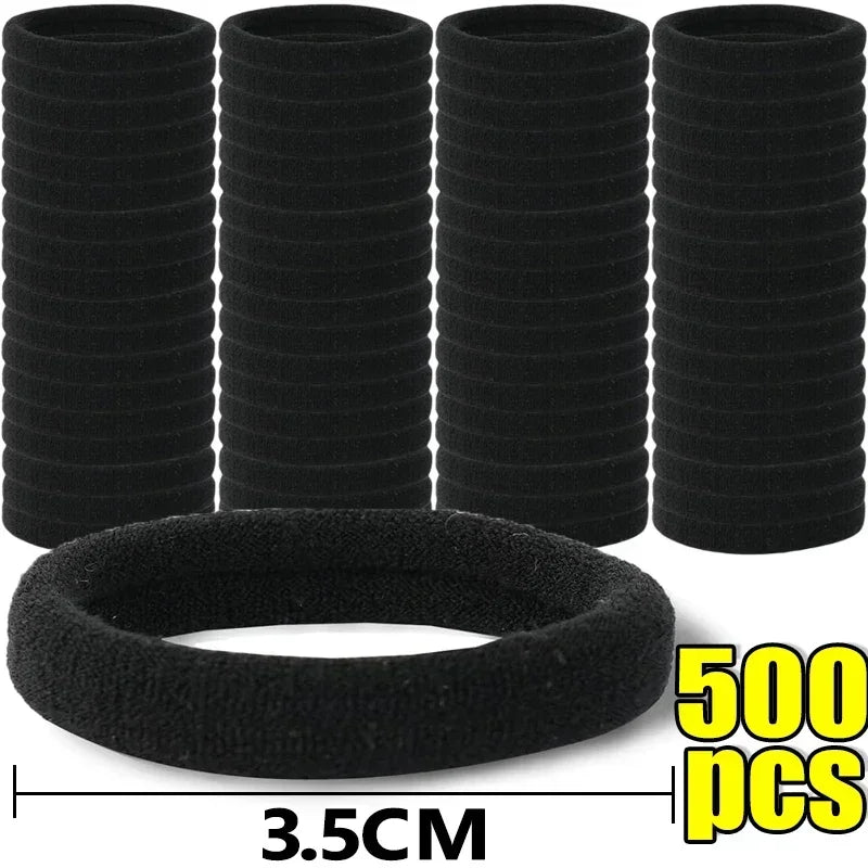 500PCS Black Basic Hair Bands Women Girls Simple High Elastic Headband Ties Rubber Ropes Scrunchies Ponytail Holders Accessories - Curl and Collar