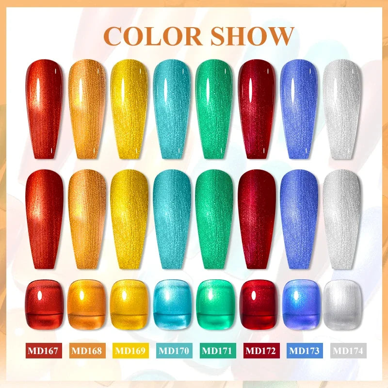 8ml Mirror Metallic Gel Nail Polish Red Gold Silver Mirror Chrome Effect Soak Off UV/LED Gel Varnish Nail Supplies Manicure DIY - Curl and Collar