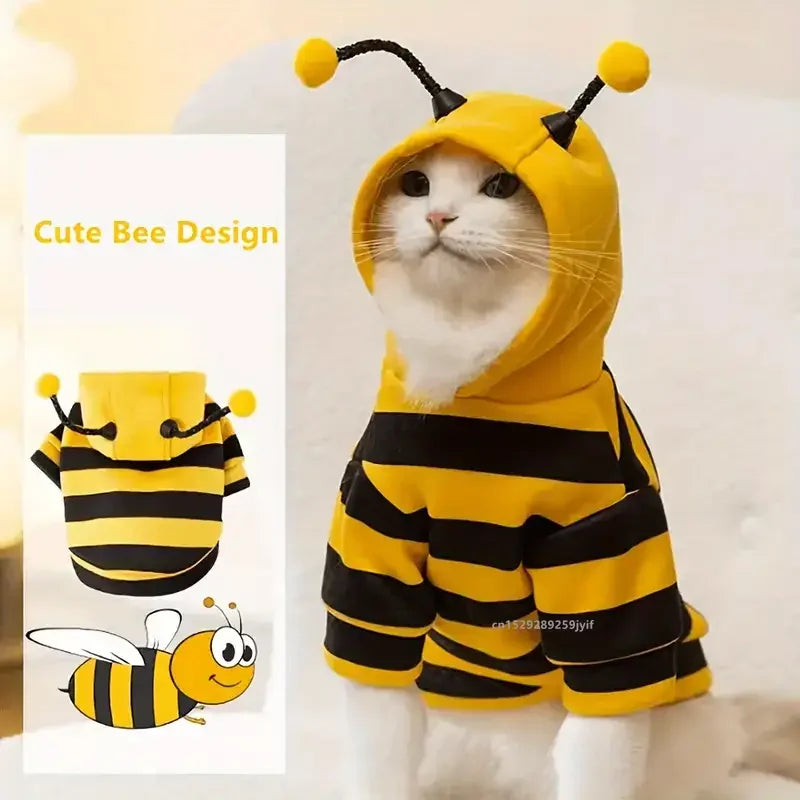 Dogs & Cats Bee Pet Puppy Coat Apparel Outfit Dog Hoodies Winter Warm Cat Cosplay Costume Holiday Outfit for Small Medium - Curl and Collar