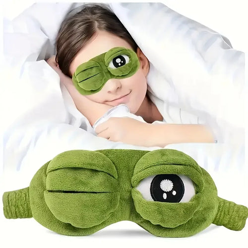 3D Sad Frog Sleep Mask Natural Sleeping Eyeshade Cover Shade Eye Patch Women Men Soft Portable Blindfold Travel Eyepatch - Curl and Collar