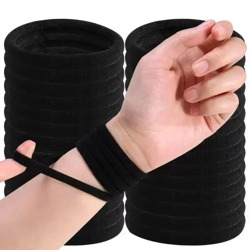 500PCS Black Basic Hair Bands Women Girls Simple High Elastic Headband Ties Rubber Ropes Scrunchies Ponytail Holders Accessories - Curl and Collar