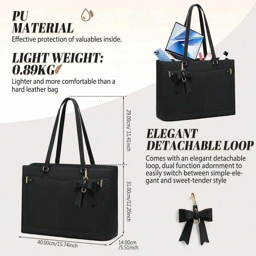 NEWHEY Women's Handbag, Large Capacity PU Laptop Tote Bag, 14inch Waterproof, with Zipper Pocket - Curl and Collar