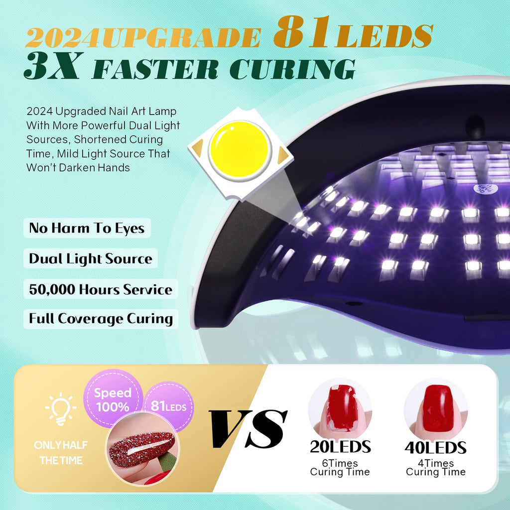 UV LED Nail Lamp 380W Nail Curing Lamps For Home Salon Powerful LED Drying Lamps For All Gel Polish Professional Nail Equipment - Curl and Collar