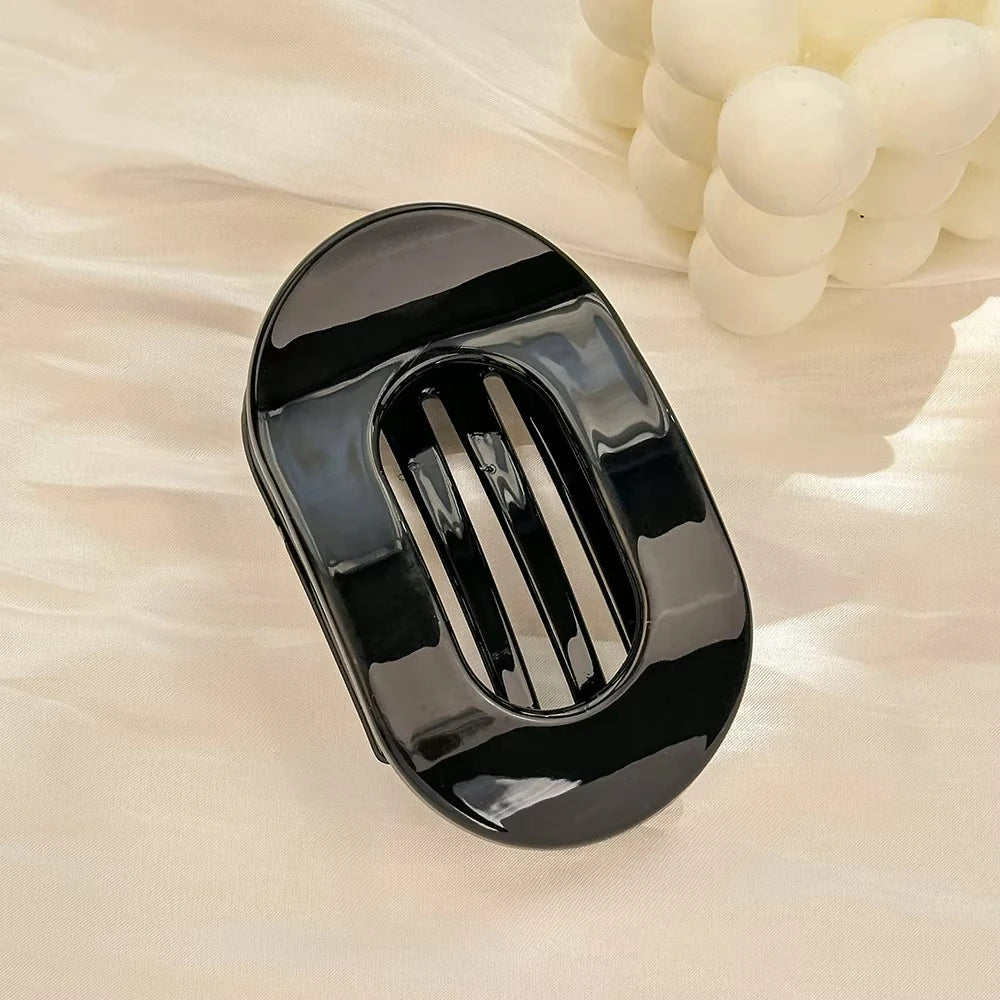 Fashion Oval Hair Claw Clip for Women New Design Leopard Matte Curved Flat Styling Barrettes Acrylic Lying Down Hair Accessories - Curl and Collar