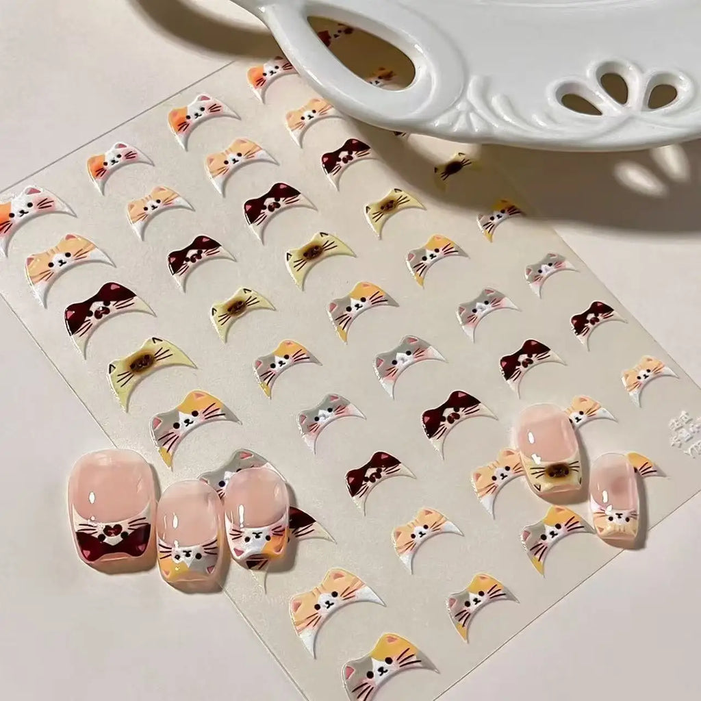 1pc/3pcs INS Cute Cat Emoji Nail Stickers, Embossed 3D DIY French-Style Kitten Fingertip Decoration Decals