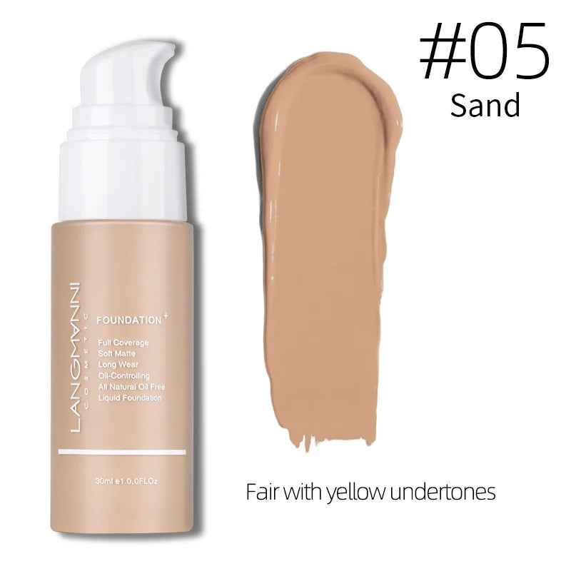 Langmanni 30ml Matte Face Foundation Cream Waterproof Liquid Foundation Oil Control Cover Base Concealer Makeup Cosmetics - Curl and Collar