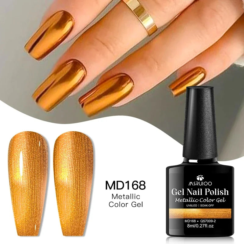 8ml Mirror Metallic Gel Nail Polish Red Gold Silver Mirror Chrome Effect Soak Off UV/LED Gel Varnish Nail Supplies Manicure DIY - Curl and Collar
