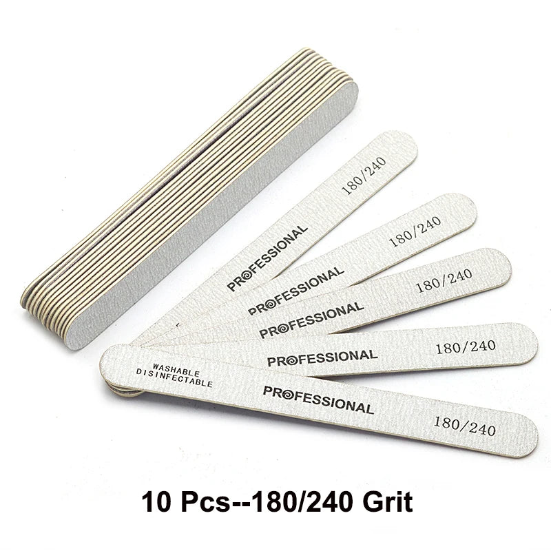 10pcs/Lot Wooden Nail Files Professional 100 180 240 Emery Board Manicure Buffer Grey Boat Double-sided Wooden Pedicure Buffers - Curl and Collar