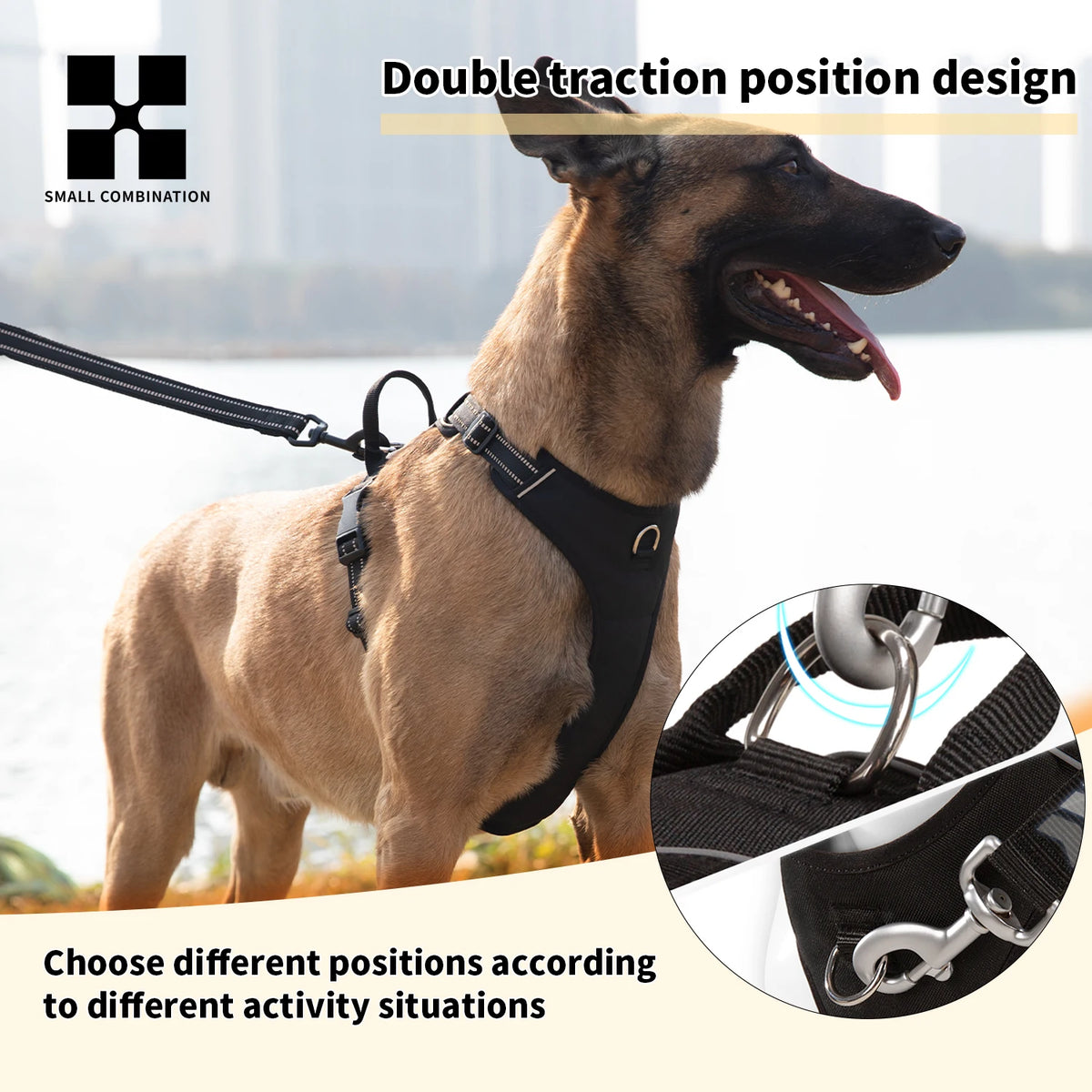 SMALL COMBINATION Dog Harness No Pull Reflective Pet Dog Chest Harness Adjustable for Small Medium Large Dogs Outdoor Walking - Curl and Collar