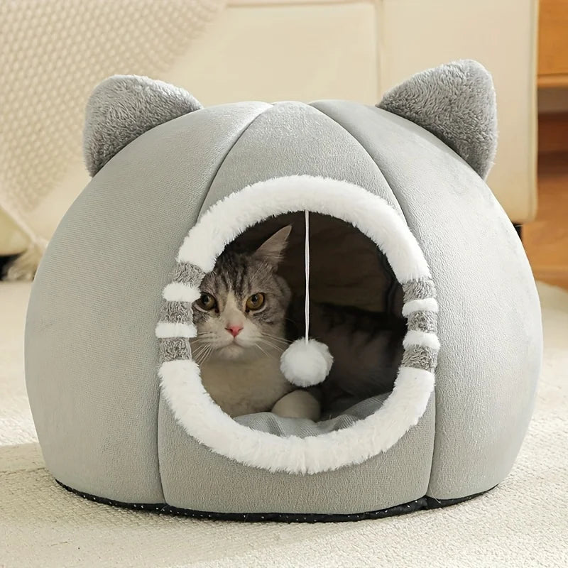 Deep Sleeping Cat Bed Cave Nest With Soft Mat Bed For Cats Pet Products Bag Sofa Pet House Dog Basket Tent Bearded Cama Para - Curl and Collar